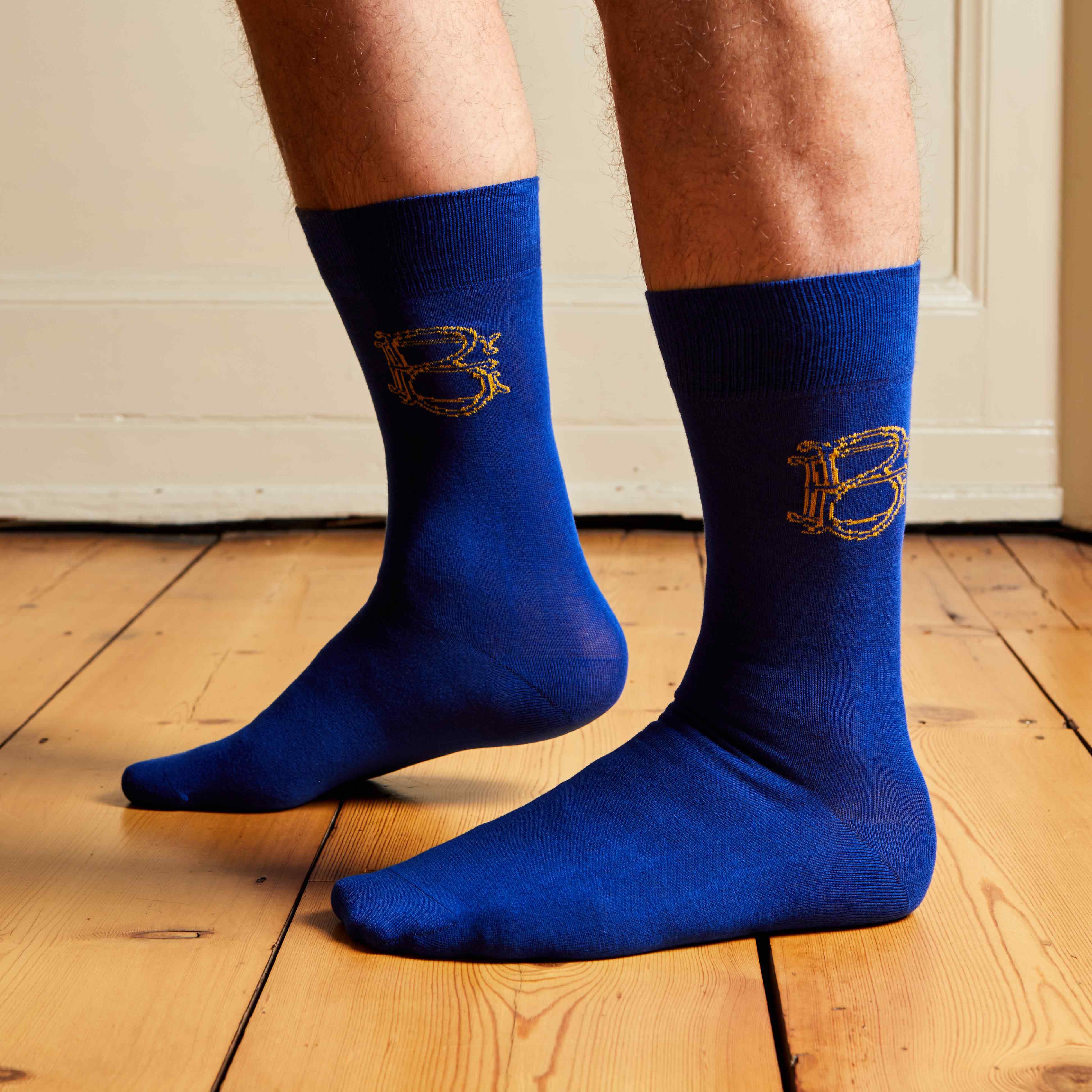 Corgi for Bowhill & Elliott - Men's Large Mono motif Blue socks