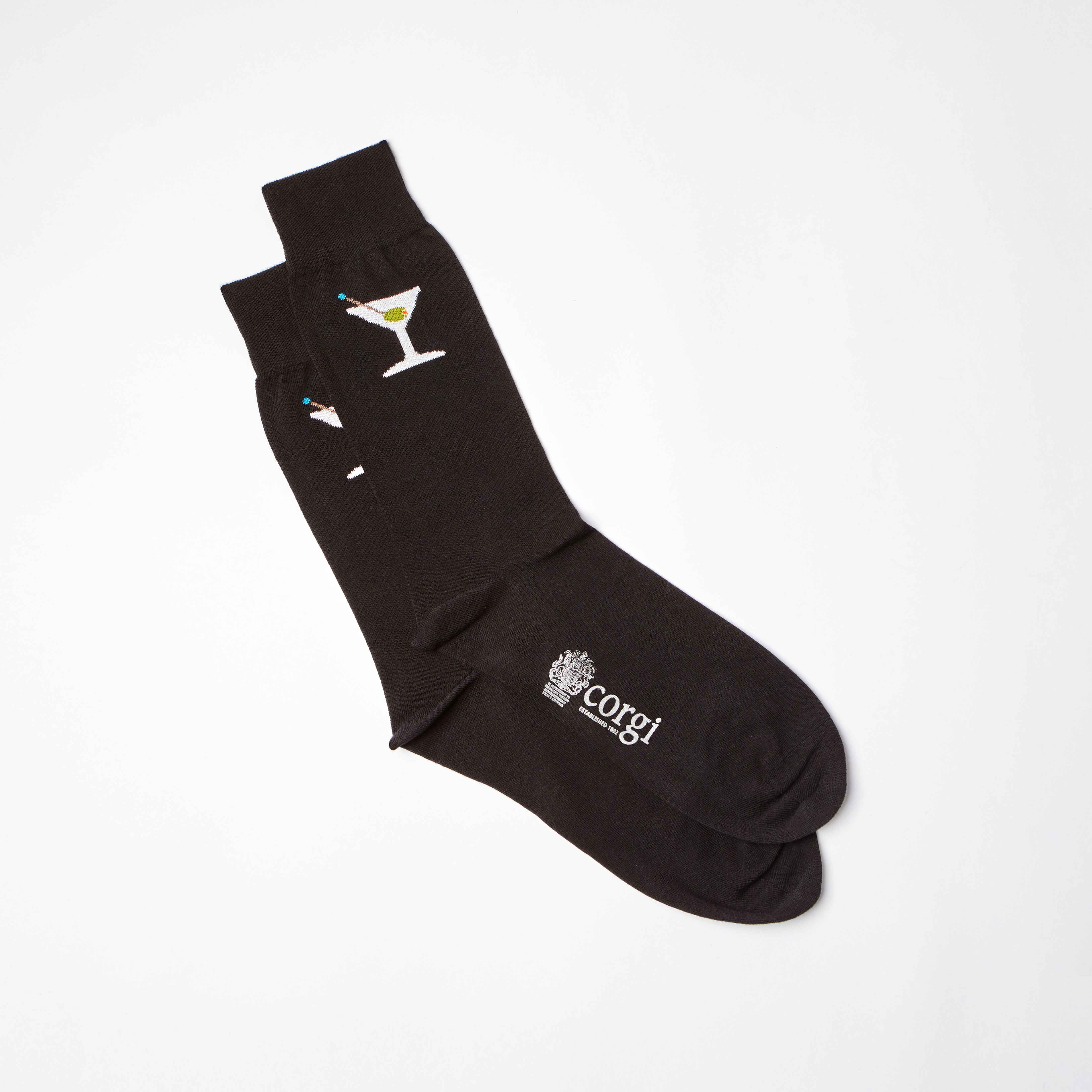 Corgi for Bowhill & Elliott - Men's Large Martini motif Black socks