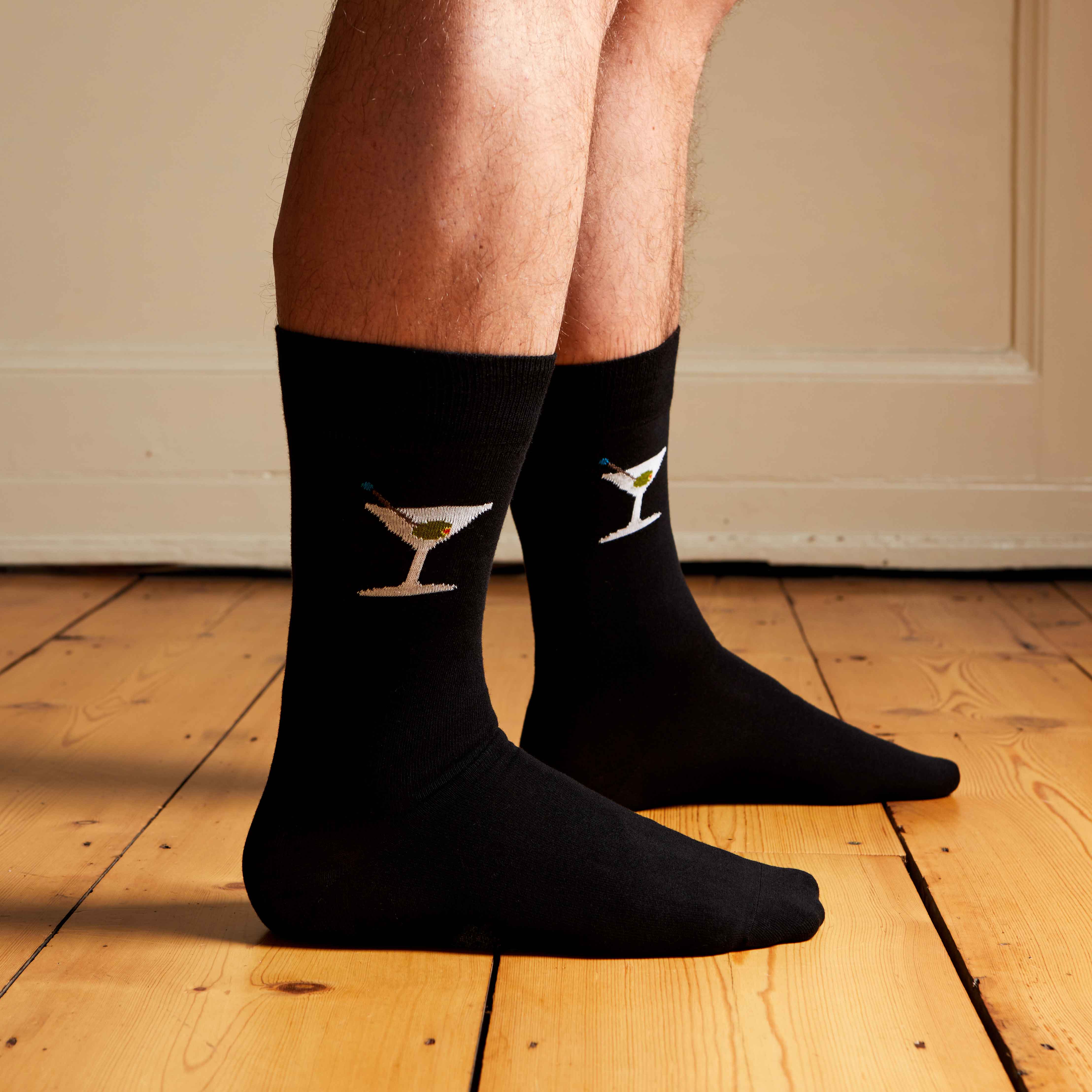 Corgi for Bowhill & Elliott - Men's Large Martini motif Black socks