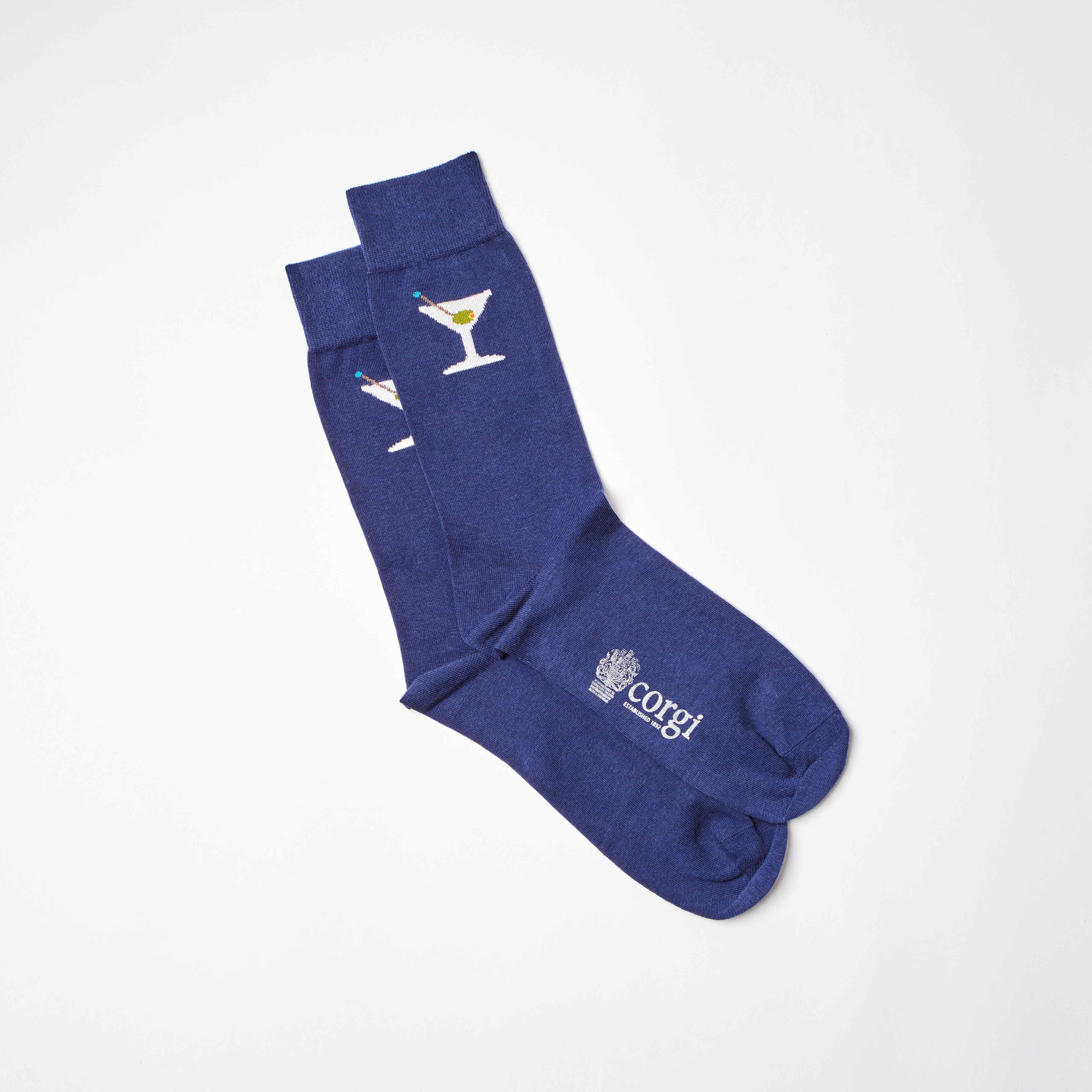 Corgi for Bowhill & Elliott - Men's Large Martini motif Navy socks