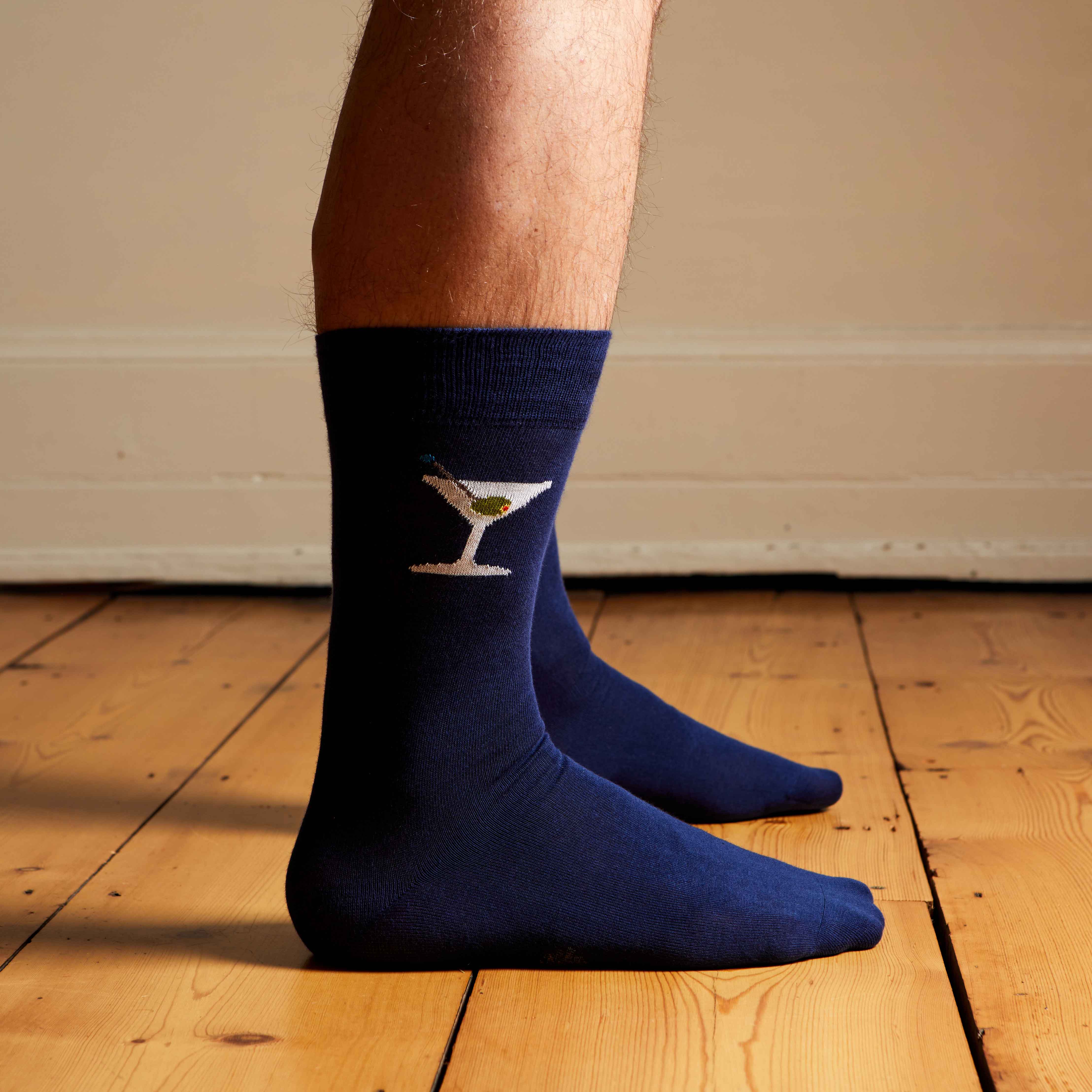 Corgi for Bowhill & Elliott - Men's Large Martini motif Navy socks