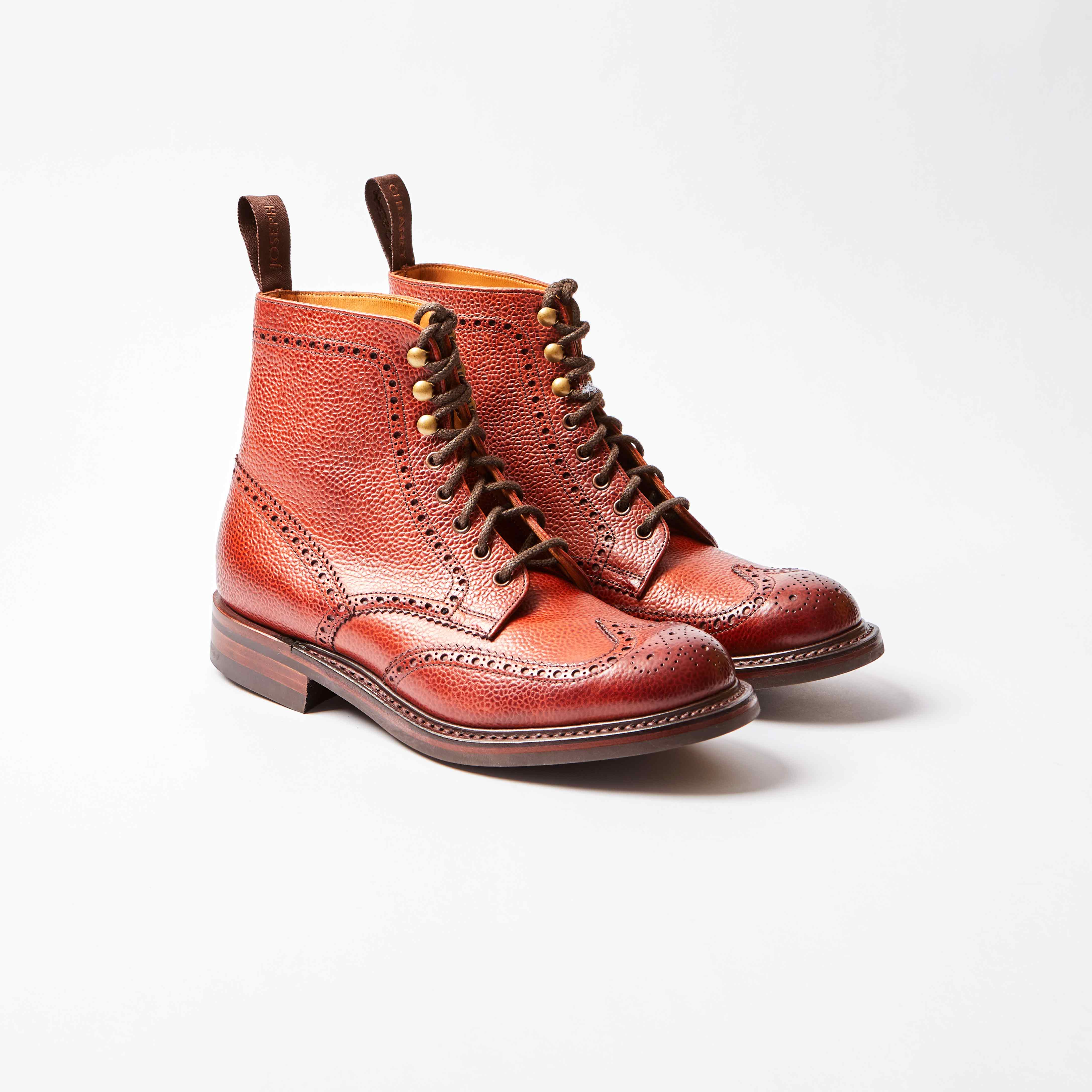Olivia R Derby Brogue Boot in Mahogany Grain Leather