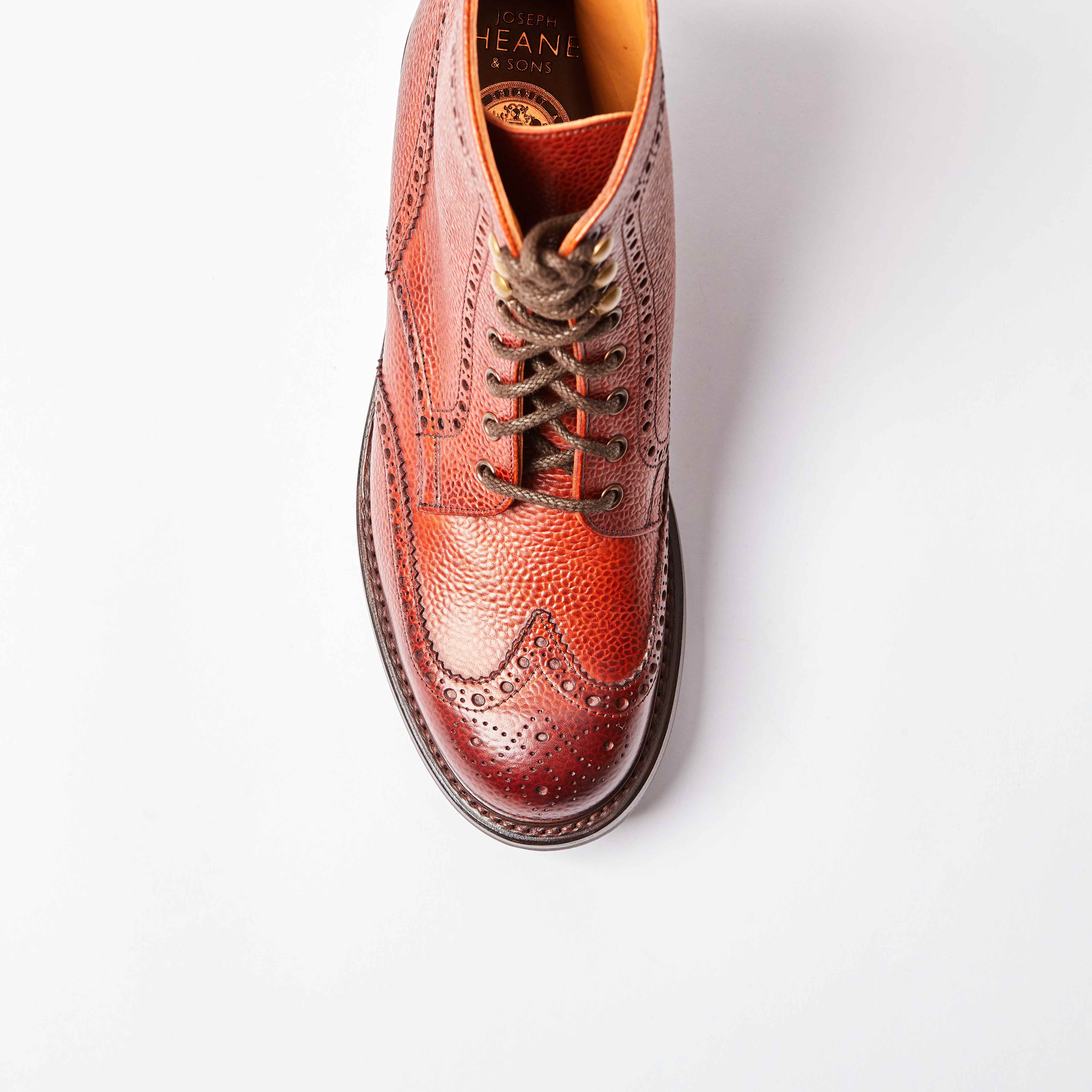 Olivia R Derby Brogue Boot in Mahogany Grain Leather