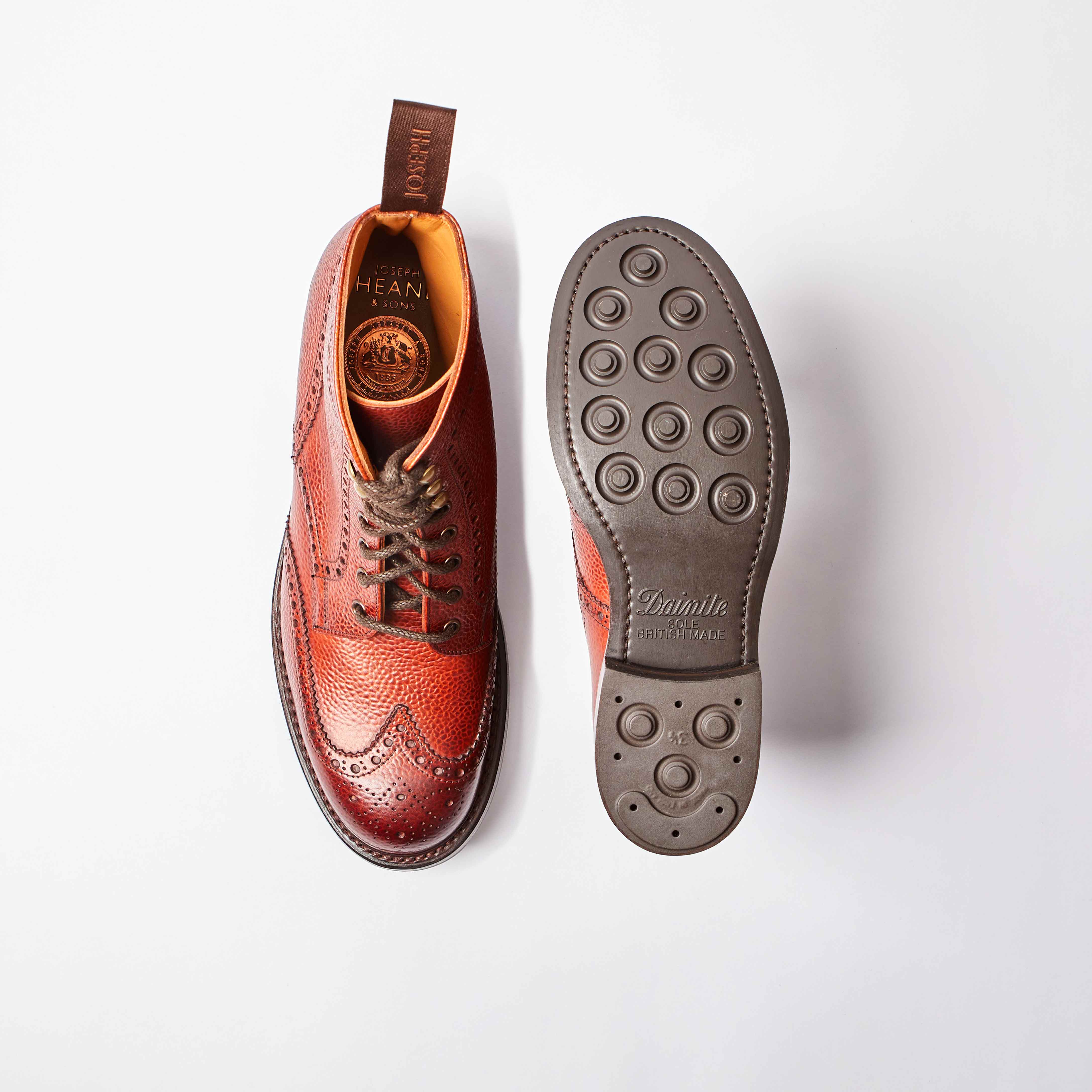 Olivia R Derby Brogue Boot in Mahogany Grain Leather