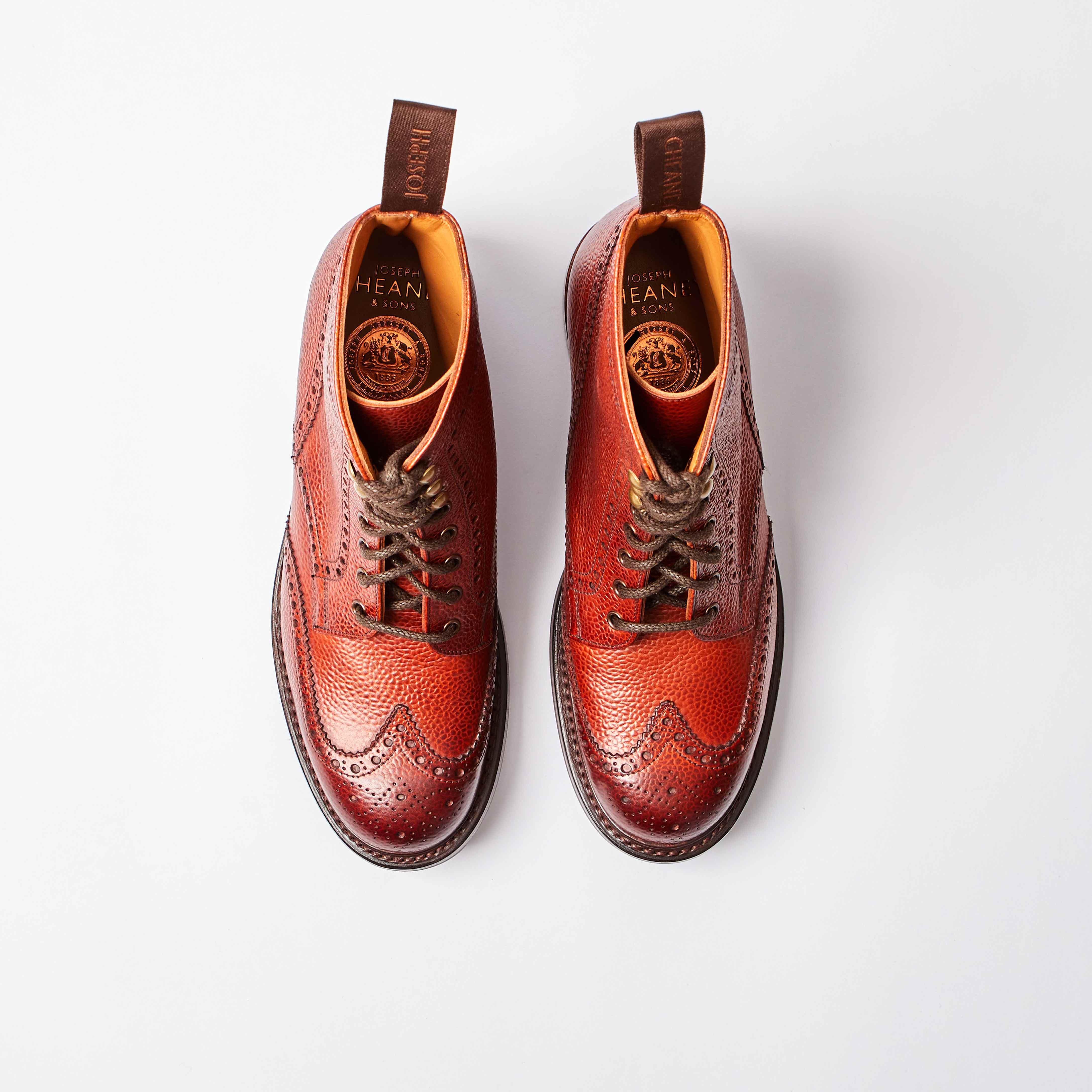 Olivia R Derby Brogue Boot in Mahogany Grain Leather