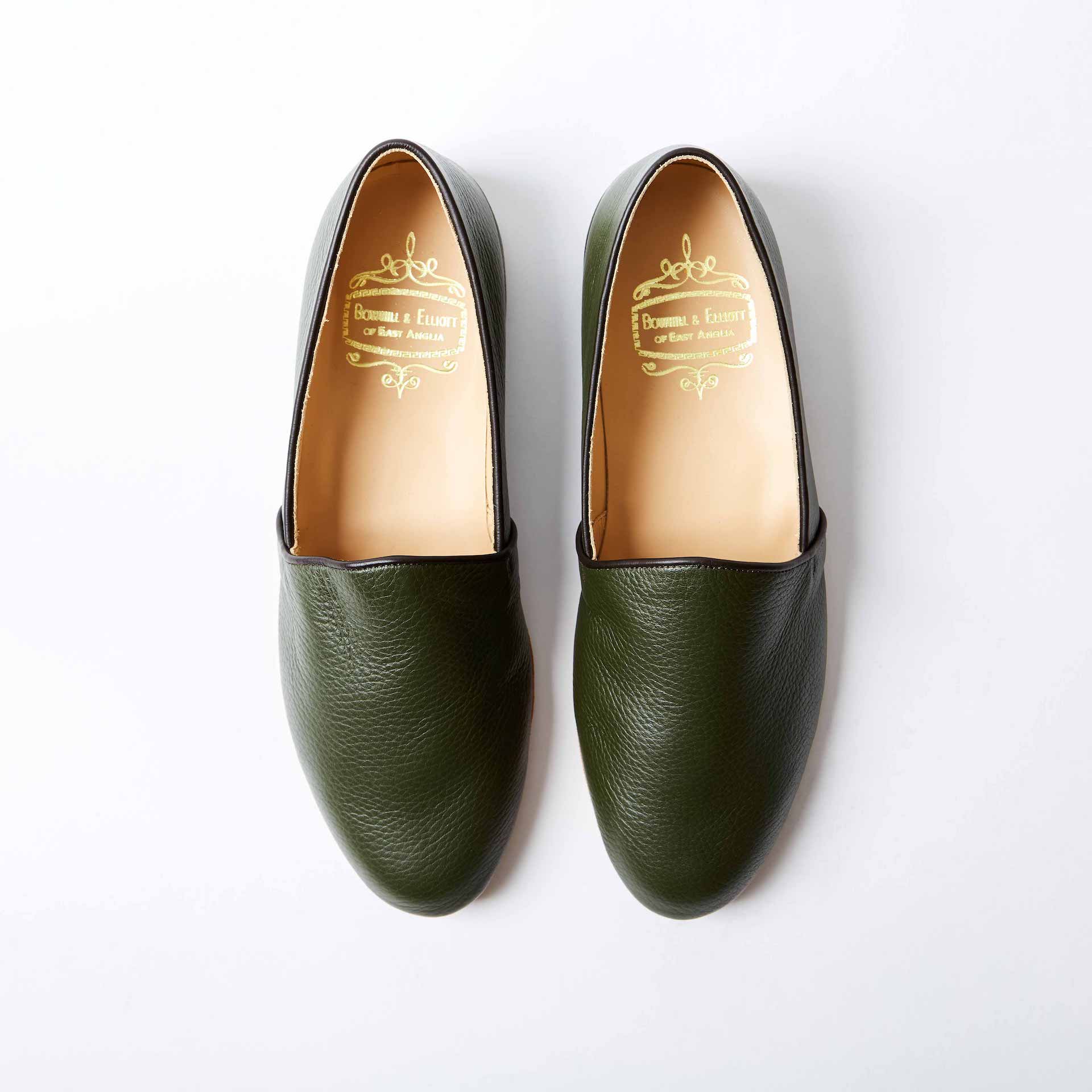 Olive Deerskin Monk Slippers