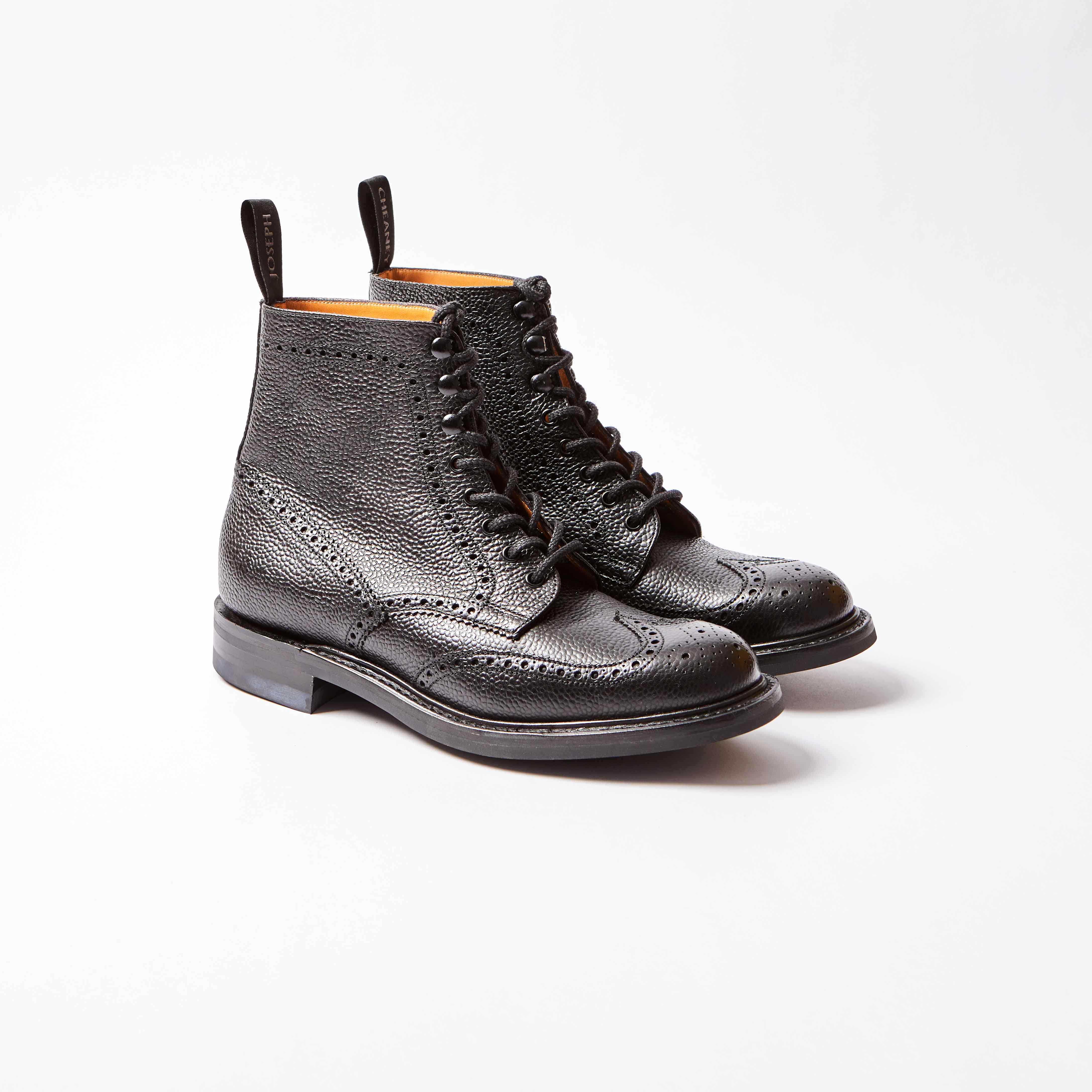 Olivia R Derby Brogue Boot in Black Grain Leather