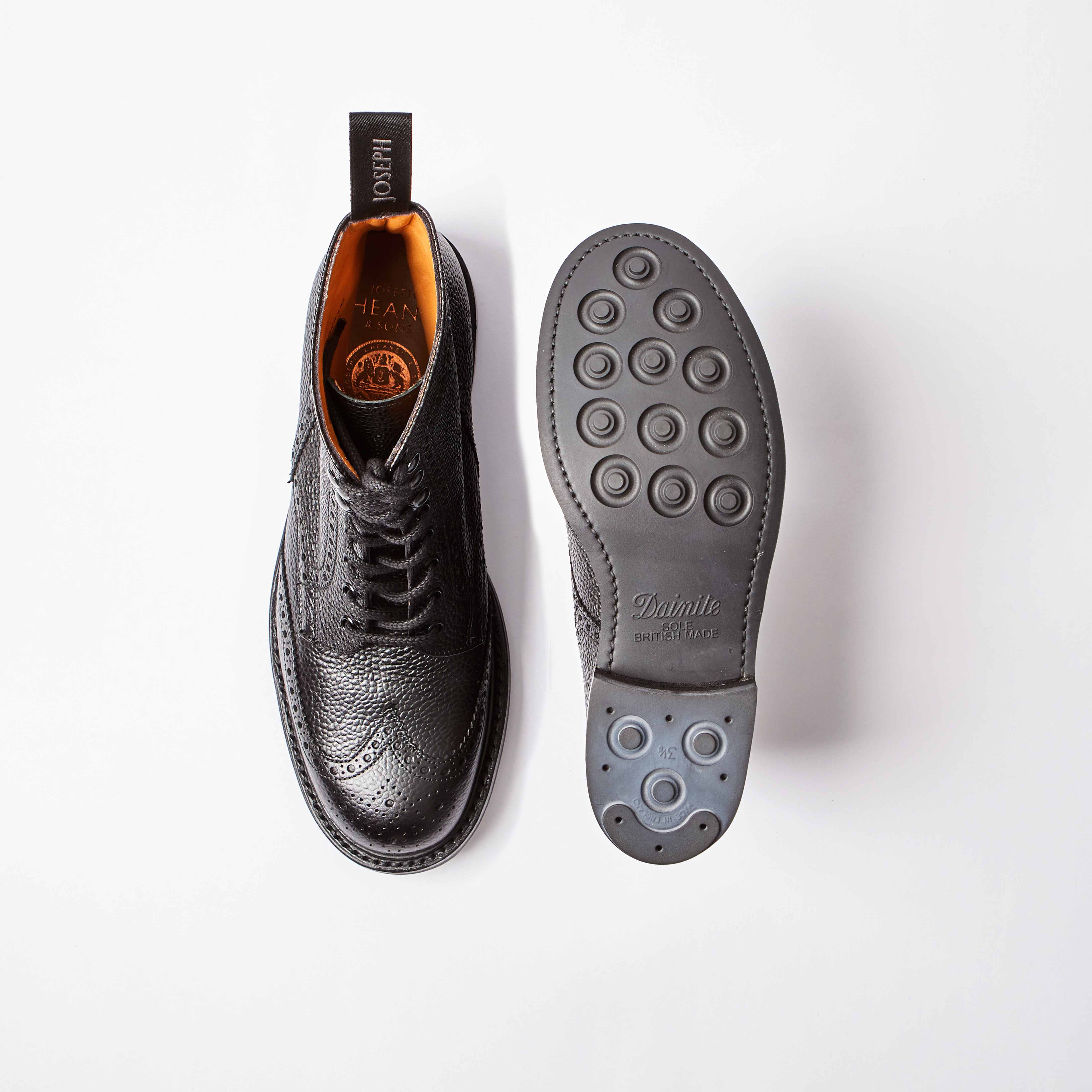 Olivia R Derby Brogue Boot in Black Grain Leather