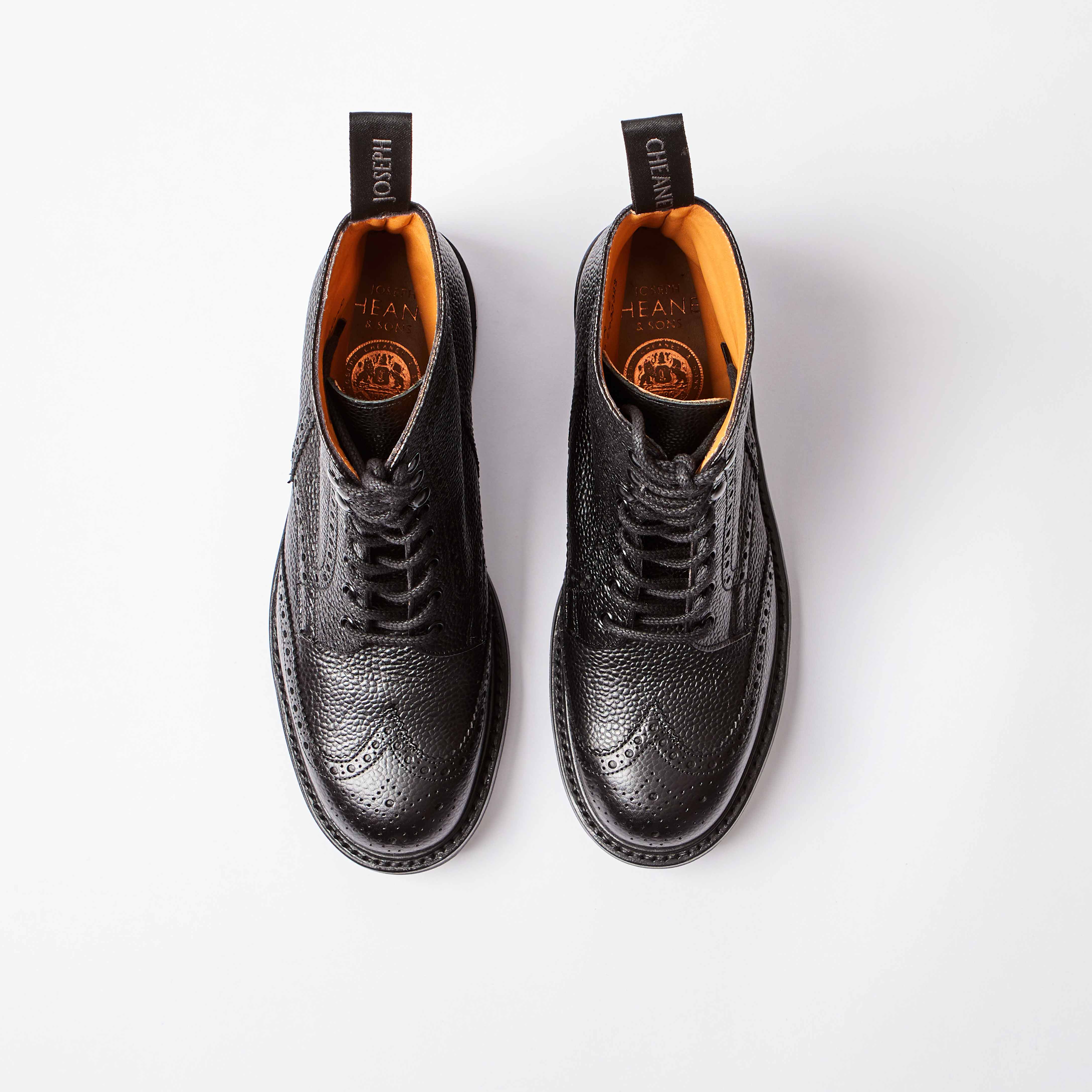 Olivia R Derby Brogue Boot in Black Grain Leather