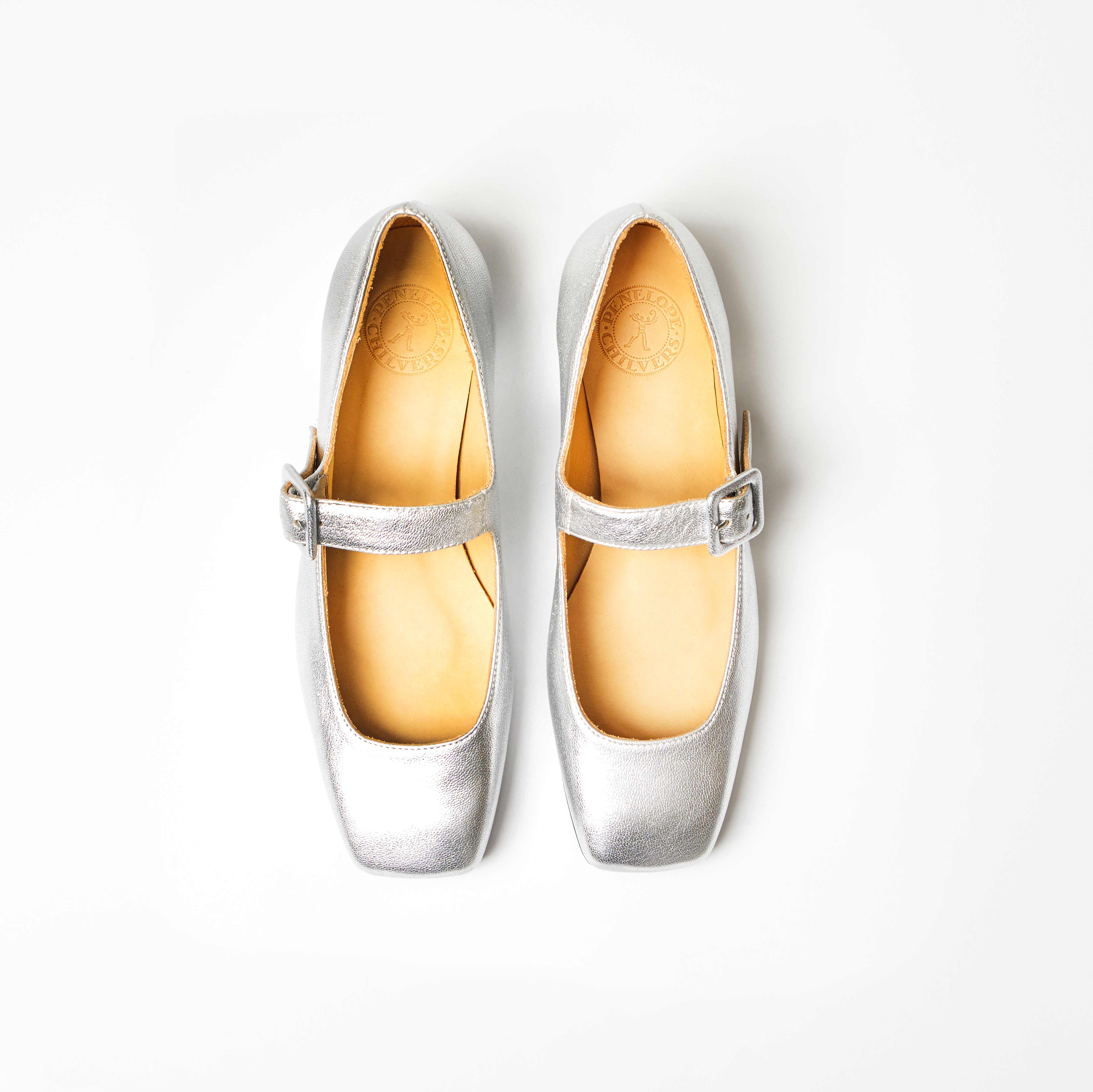 Low Mary Jane Leather Shoe - Silver