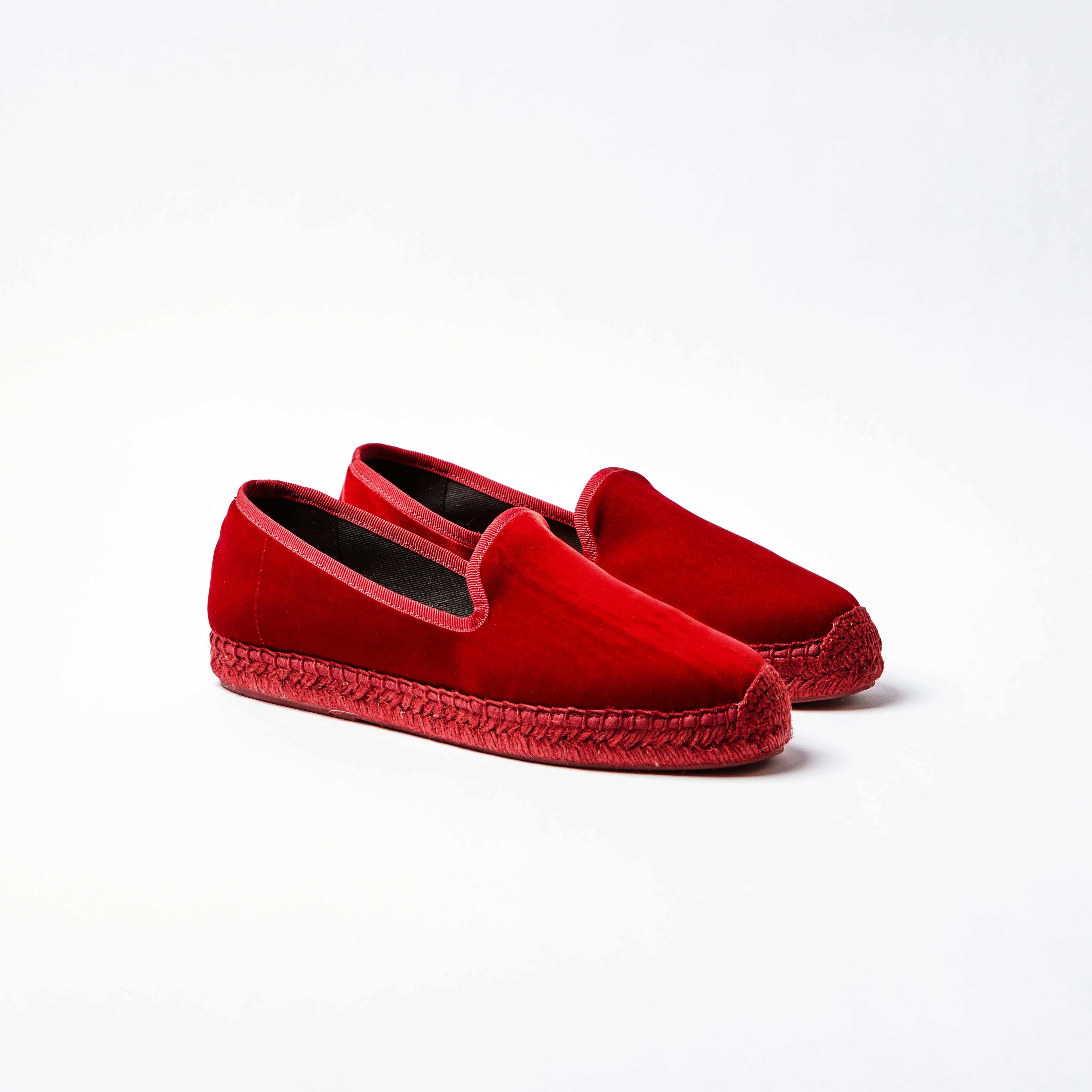Nonno Velvet Espadrille in Red