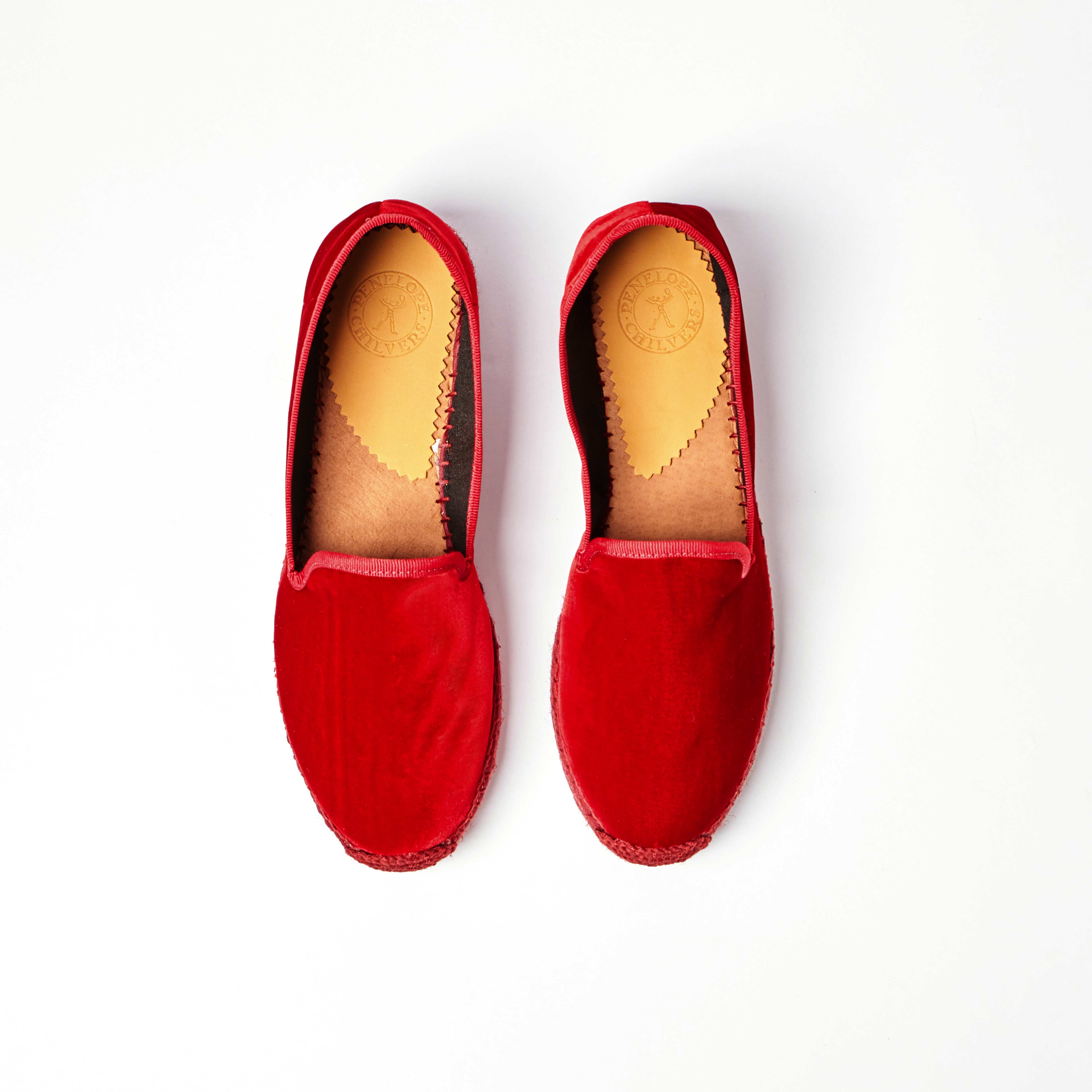 Nonno Velvet Espadrille in Red