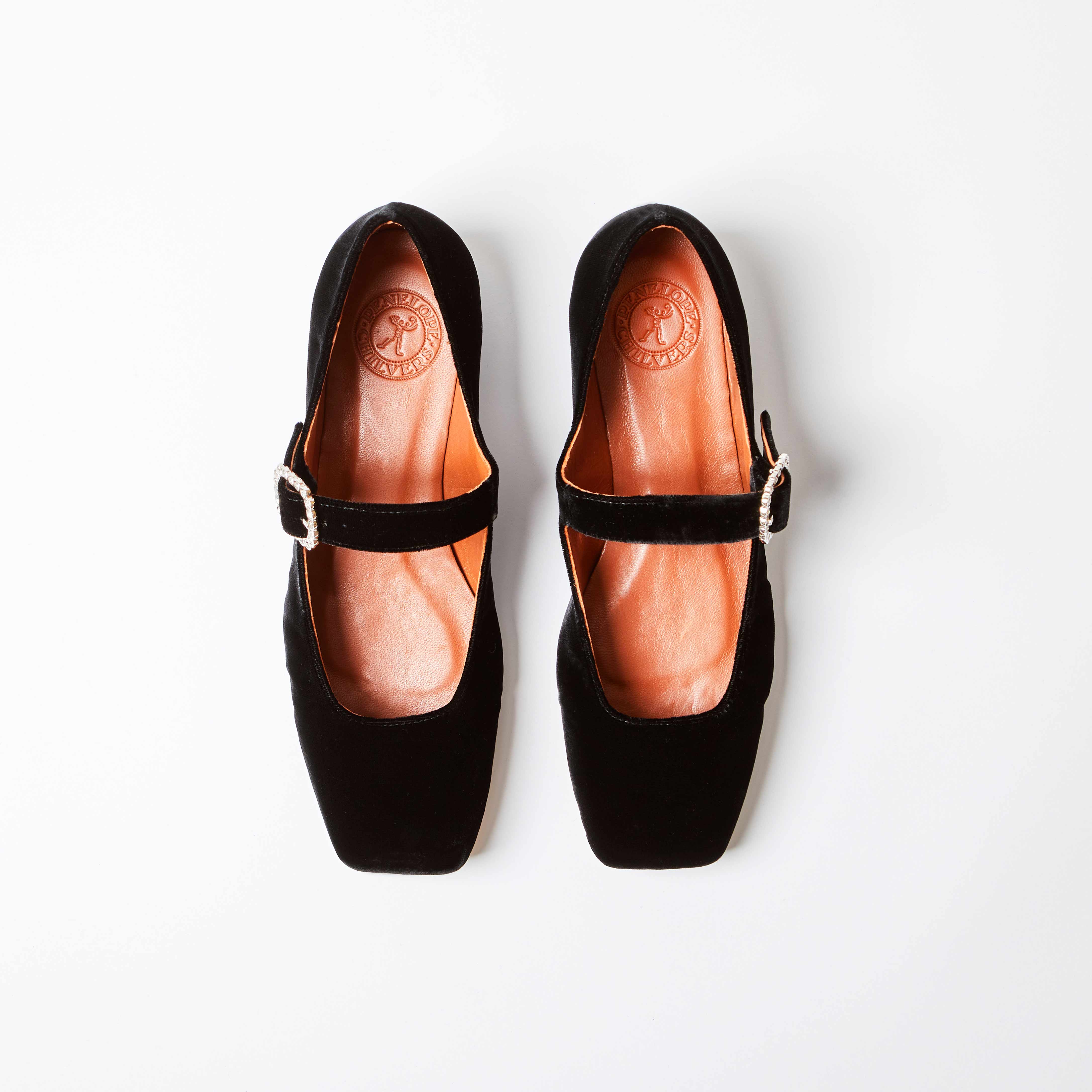 Low Mary Jane Diamante Black Velvet Shoe