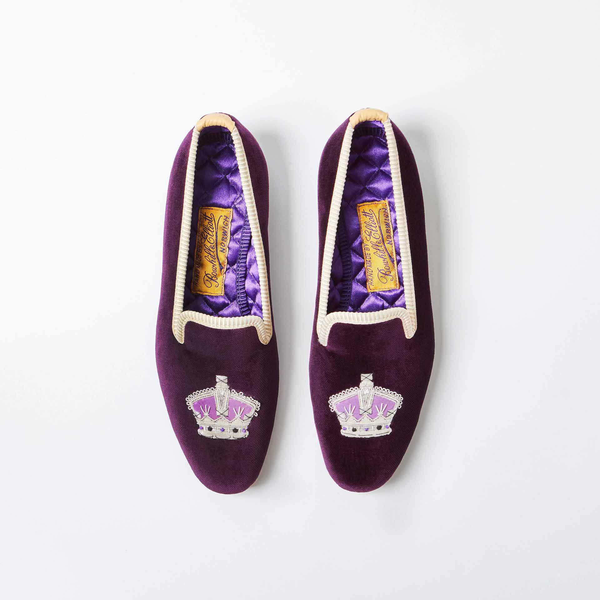 Regal Velvet Albert Slippers with Embroidered Crown