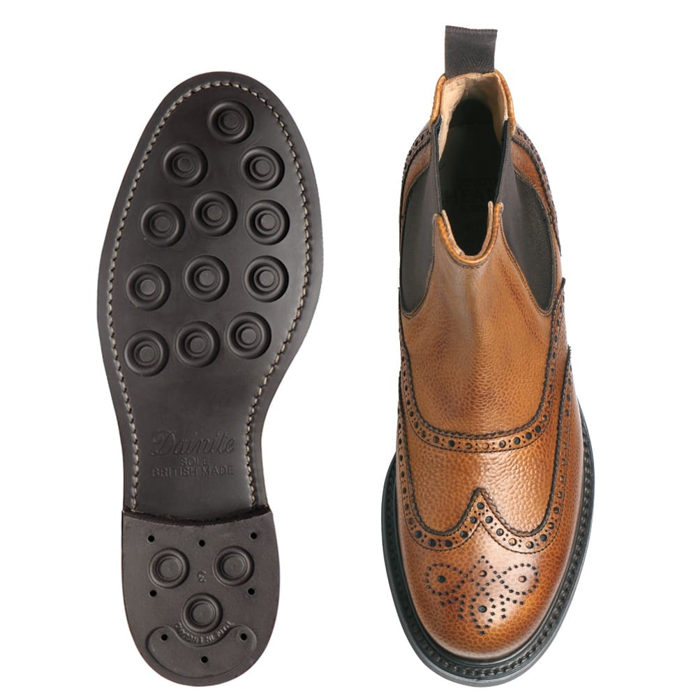 Victoria Brogue Chelsea Boot in Almond Grain Calf