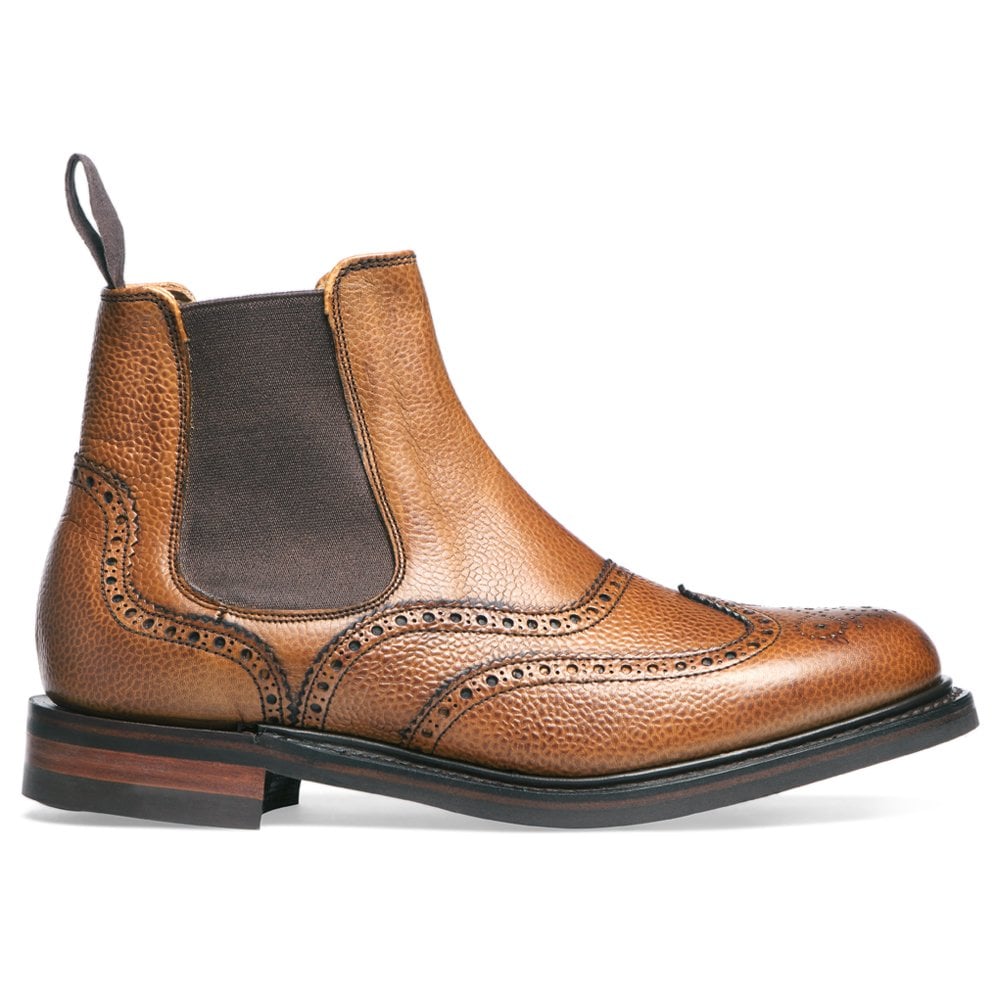 Victoria Brogue Chelsea Boot in Almond Grain Calf