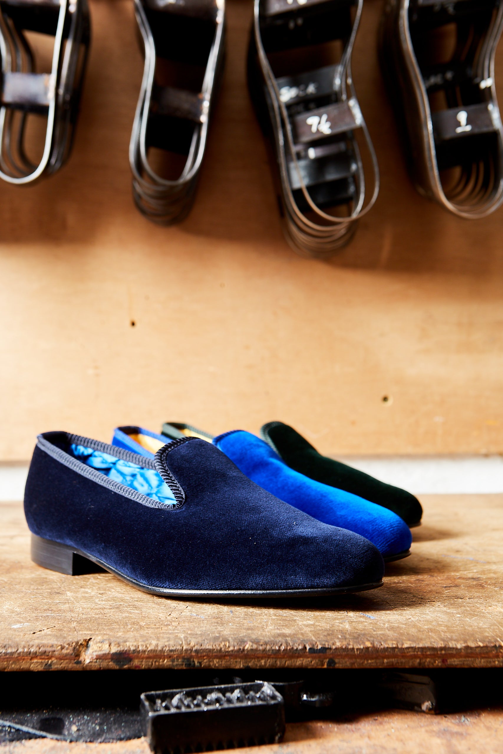 Navy Velvet Plain Albert Slippers