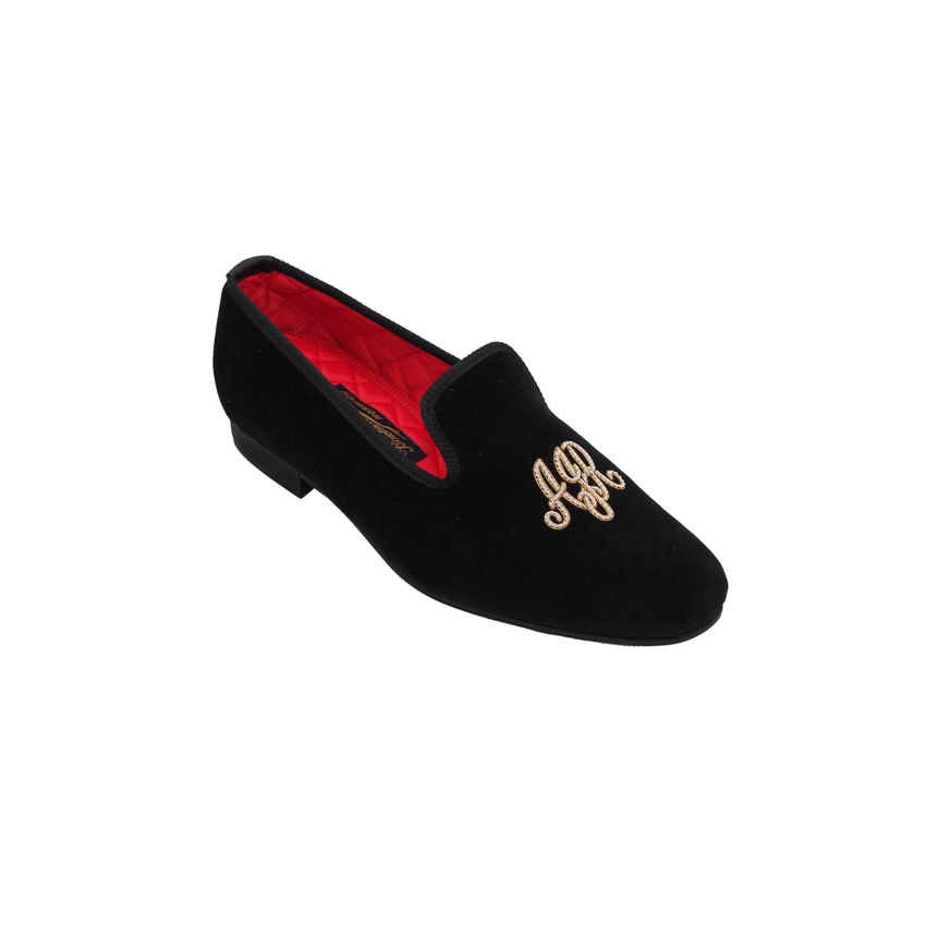 Black Velvet Monogrammed Slipper | Bowhill and Elliott, Norwich