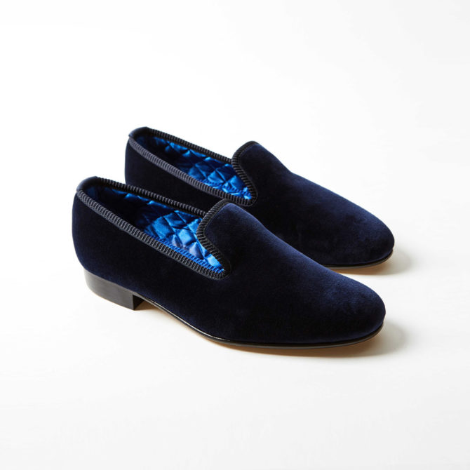 Navy Velvet Plain Albert Slippers