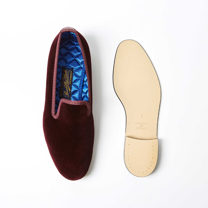 Wine Velvet Plain Albert Slippers