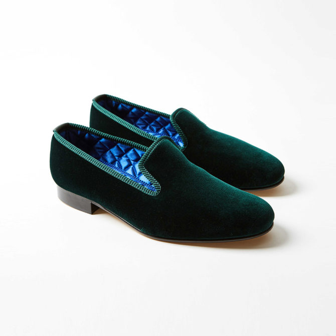 Green Velvet Plain Albert Slippers