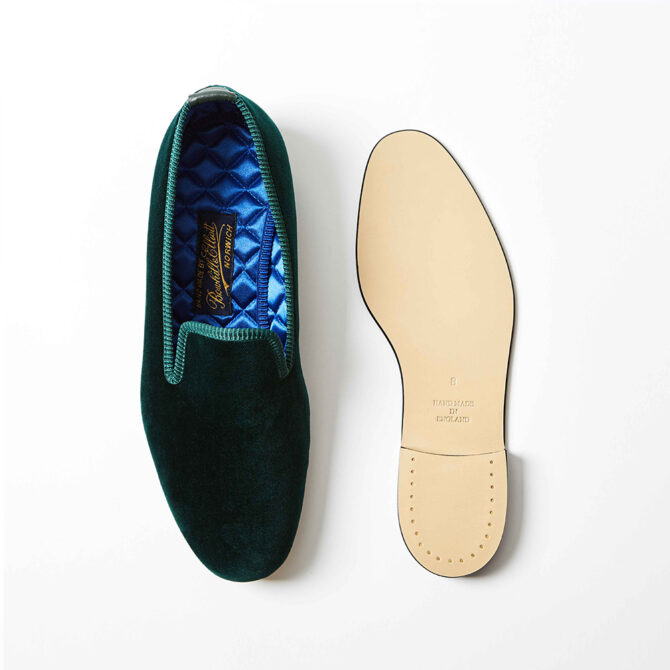 Green Velvet Plain Albert Slippers