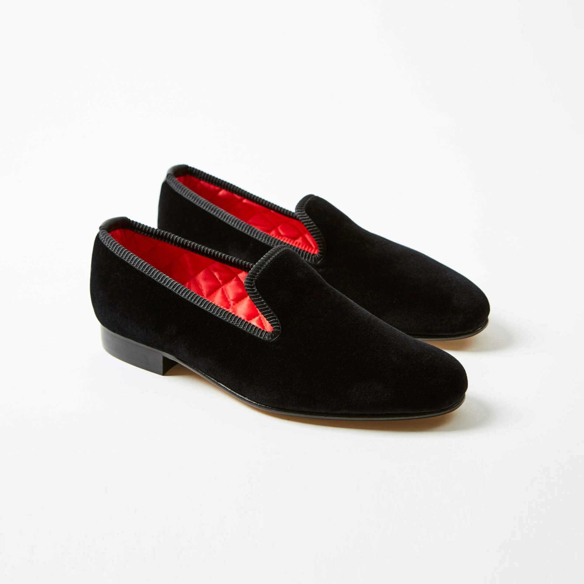 Bowhill and Elliott Black Velvet Plain Albert Slippers 2 scaled