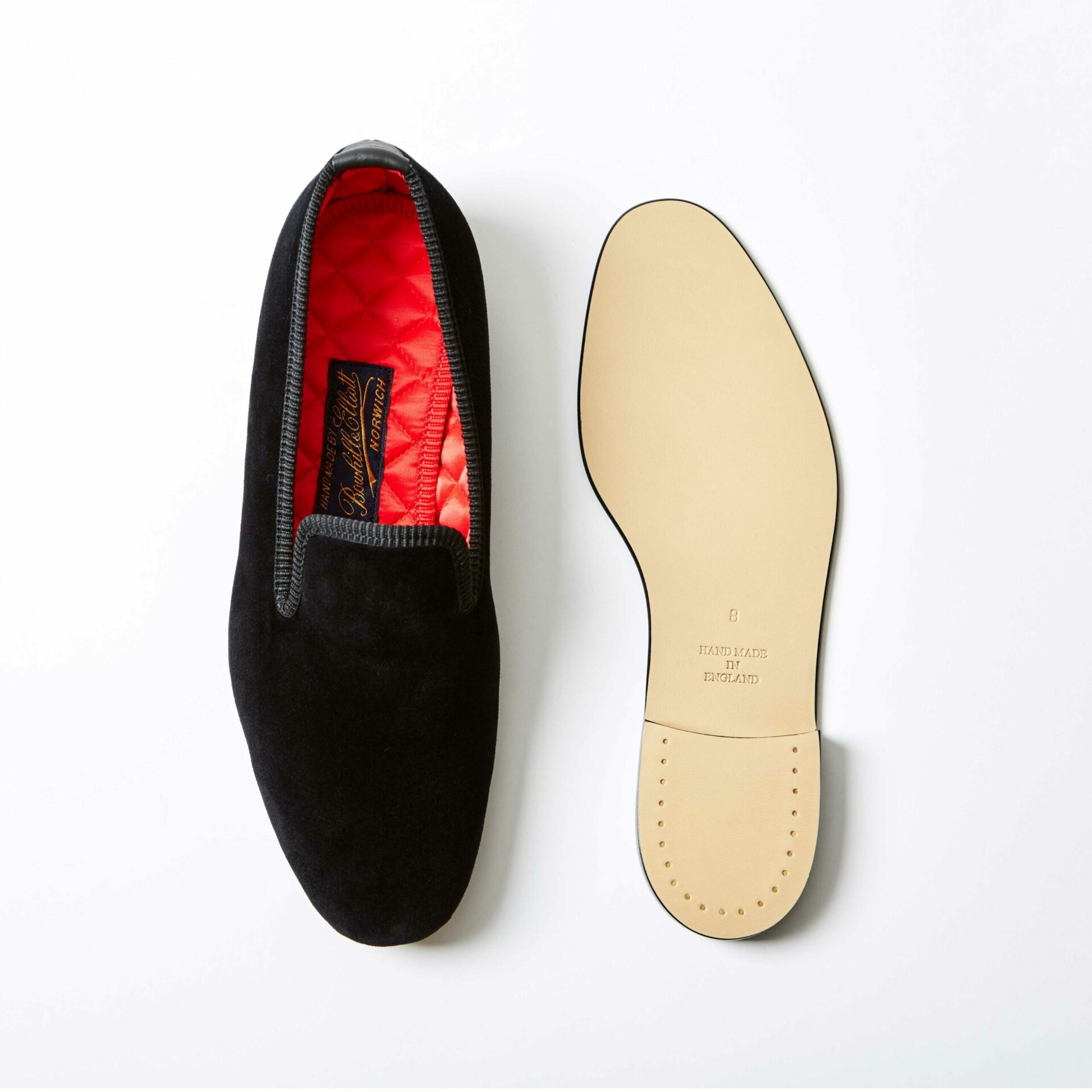 Bowhill & Elliott Black Velvet Plain Albert Slippers 4