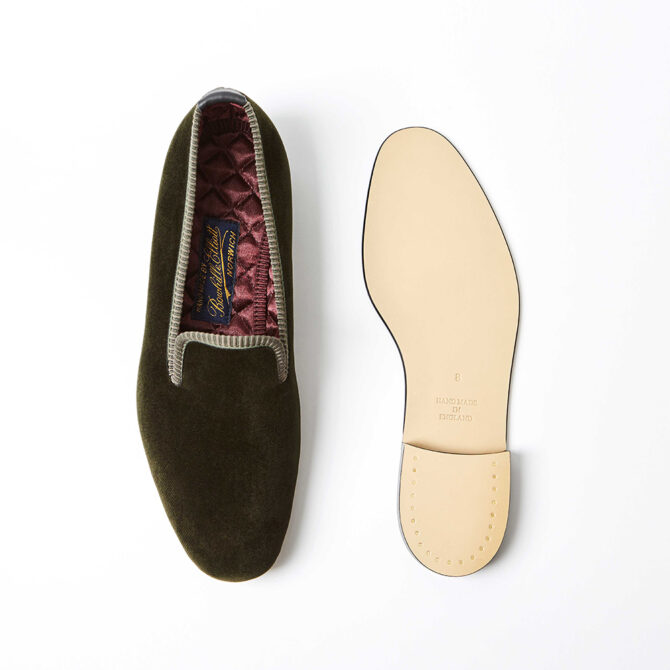 Olive Velvet Plain Albert Slippers