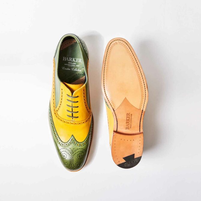 Barker Valiant Hand Painted Yellow and Green Brogues - Bowhill & Elliott Exclusive