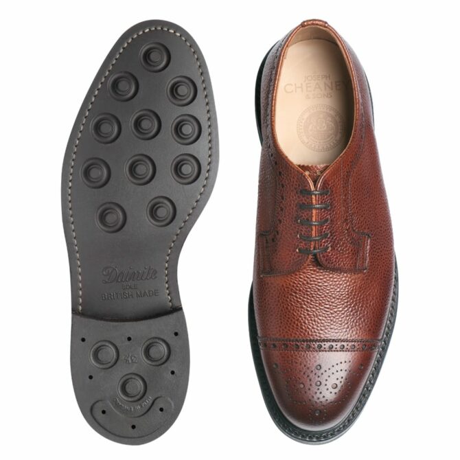 Cheaney Tenterden Capped Derby Brogue in Mahogany Grain Leather