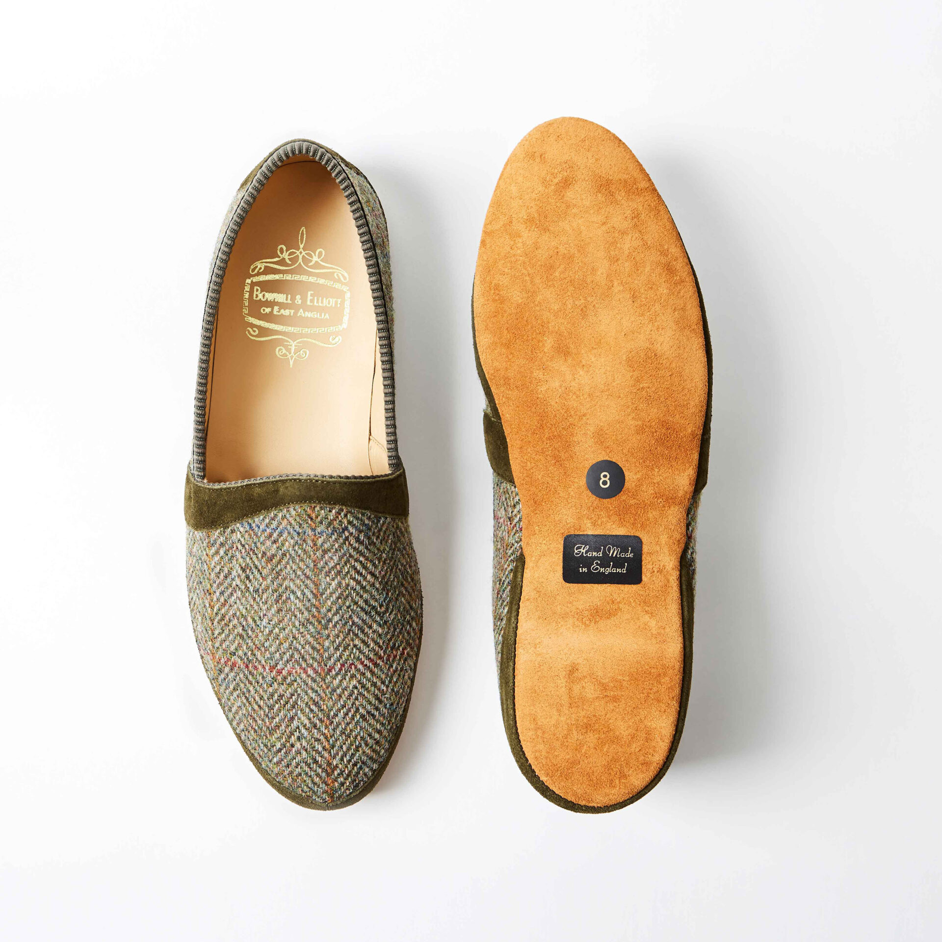 Loden Green Harris Tweed Slippers - Bowhill & Elliott