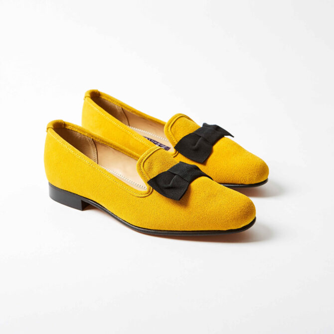 Mustard Suede Albert Slippers with Bow