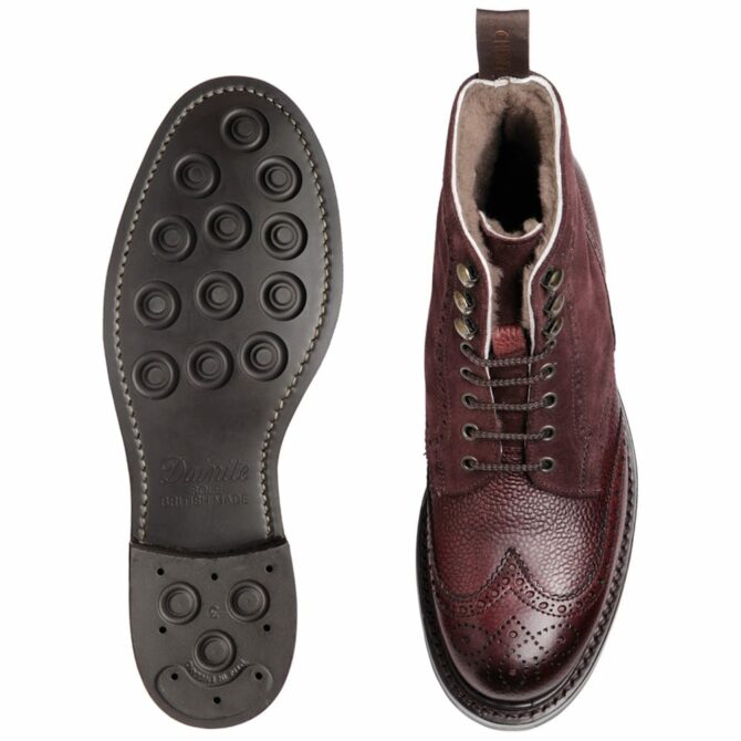 Cheaney Womens Amelia Fur Lined Brogue Boot in Burgundy Grain