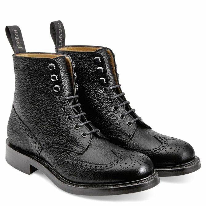 Cheaney Women's Olivia R Wingap Brogue Boot in Black Grain Leather