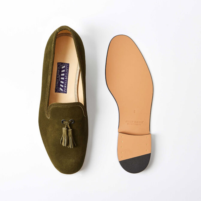 Olive Suede Albert Slippers with Tassel