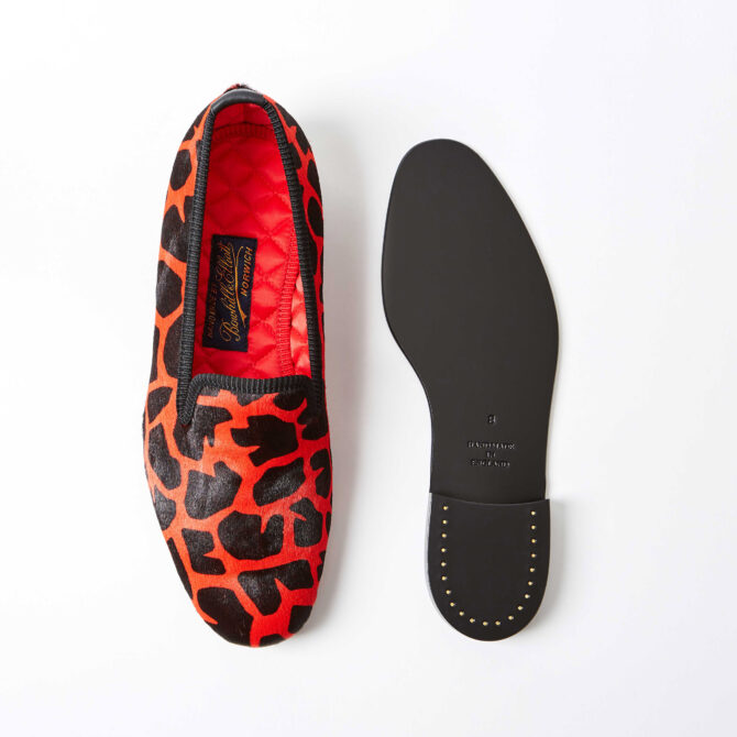 Red & Black Giraffe Hair Cow Albert Slippers