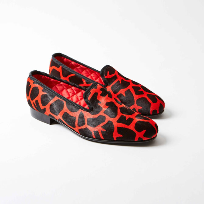 Red & Black Giraffe Hair Cow Albert Slippers