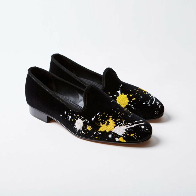 Black Velvet Venetian with Embroidered Paint Splatter