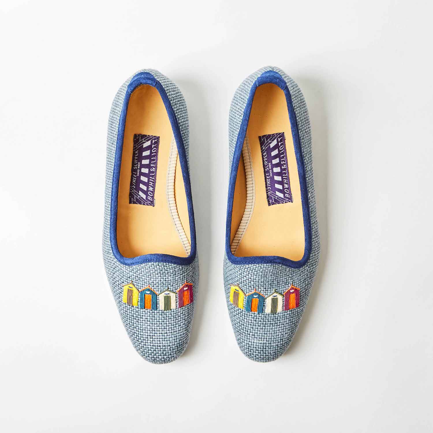 Denim Linen Pumps with Embroidered Beach Huts