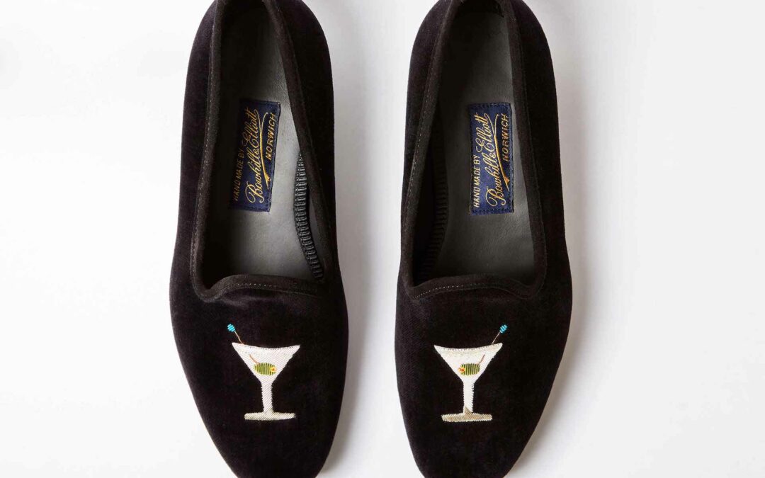 Black Velvet Venetian Slippers with Embroidered Martini 1