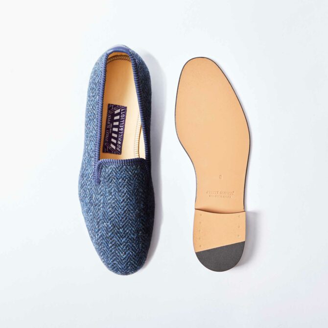 Navy Harris Tweed Albert Slippers