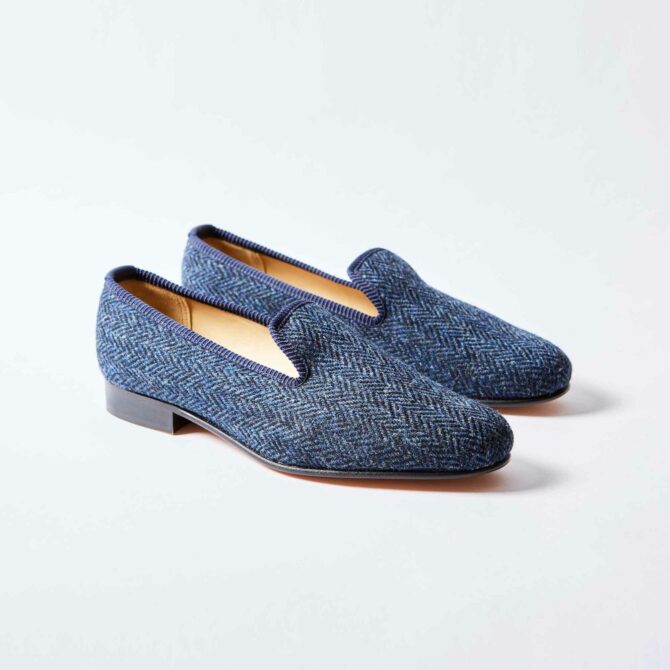 Navy Harris Tweed Albert Slippers