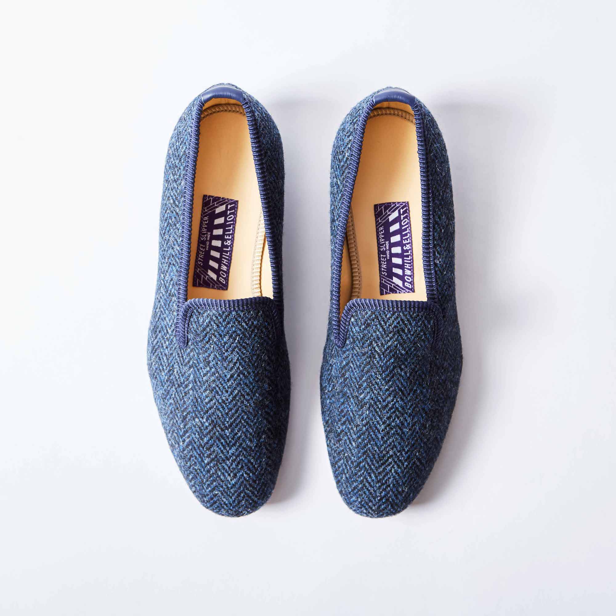 Navy Harris Tweed Albert Slippers