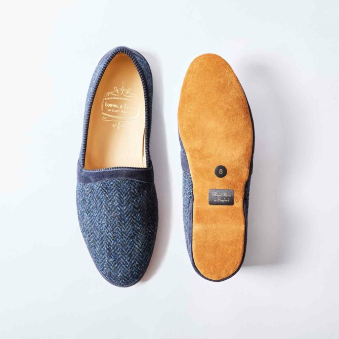 Navy Harris Tweed Monk Slippers