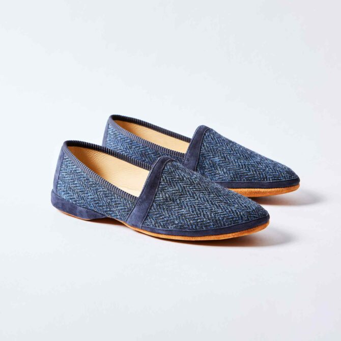 Navy Harris Tweed Monk Slippers