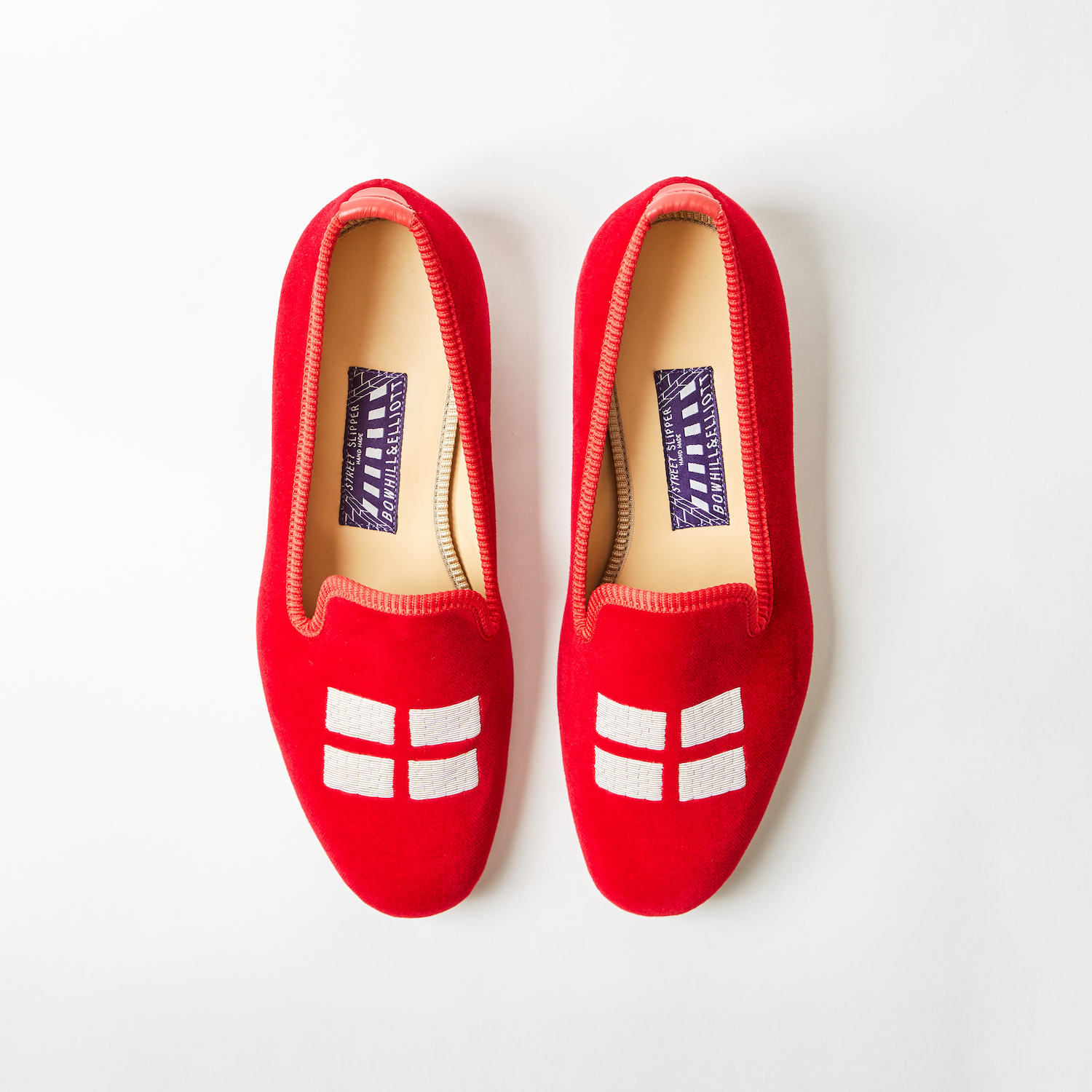 Red Velvet Albert Slippers with Embroidered St George's Cross