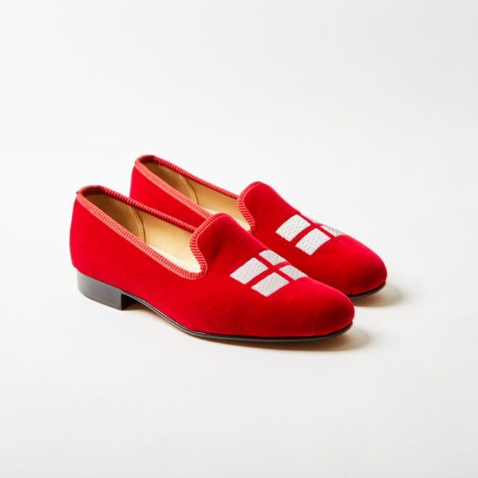 Red Velvet Albert Slippers with Embroidered St George's Cross