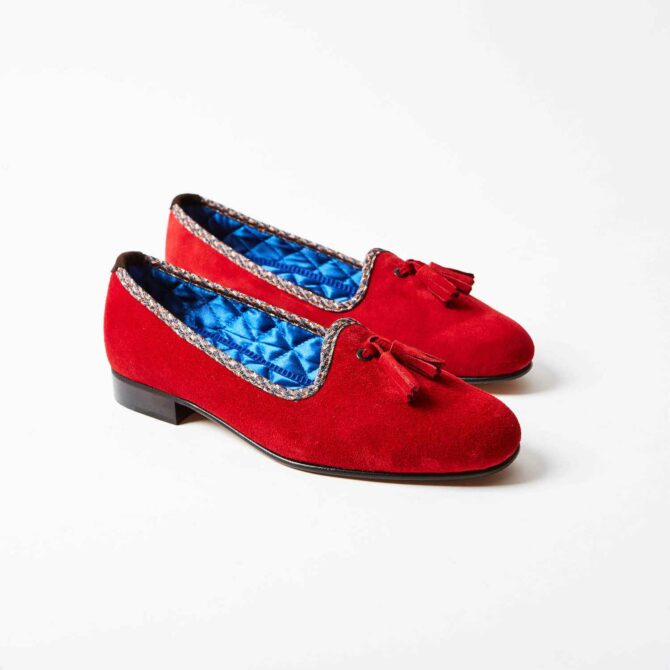 Tomato Suede Pump with Tassel