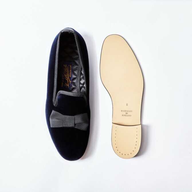 Navy Velvet Albert Slippers with Bow